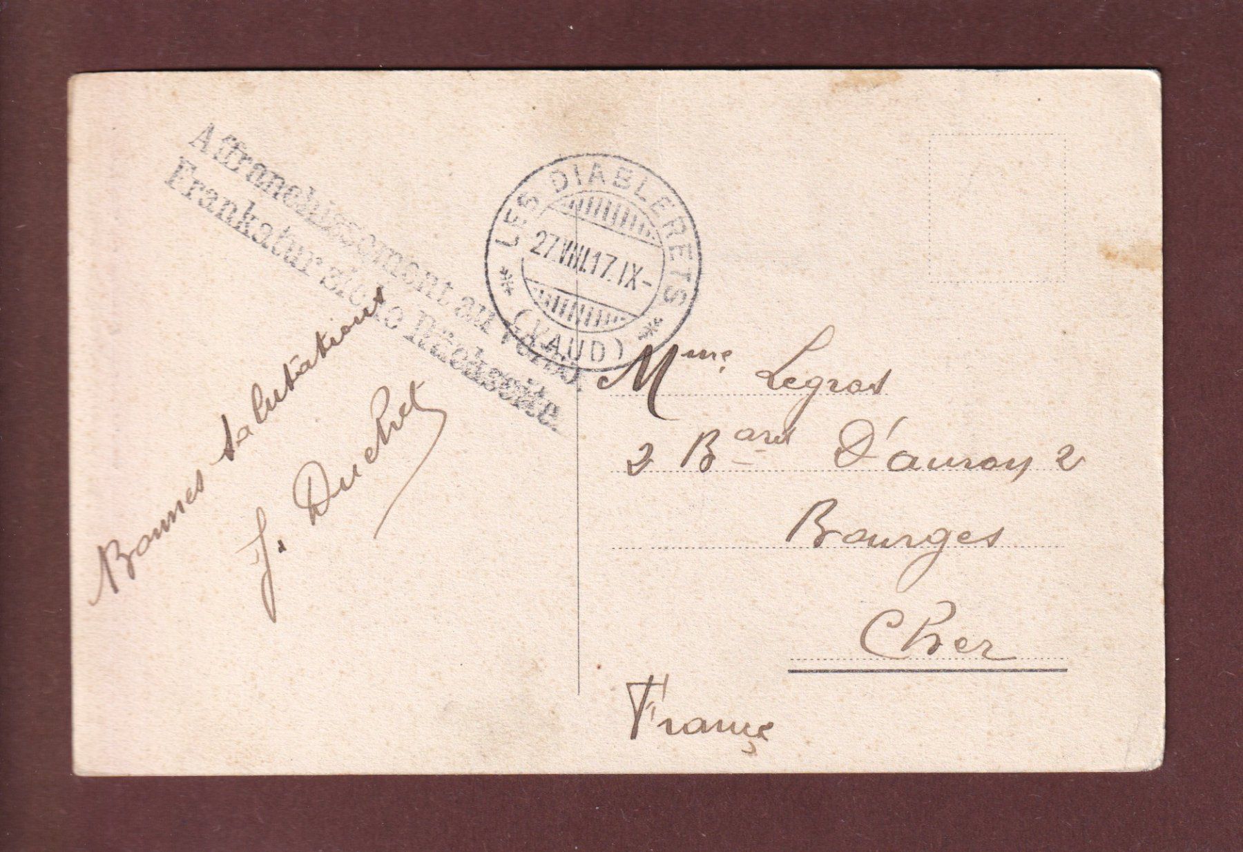 Cartoline postali: Diablerets - GORGES DU TORRENT - 1917 – Usato da Pully venduto da nicecards 1