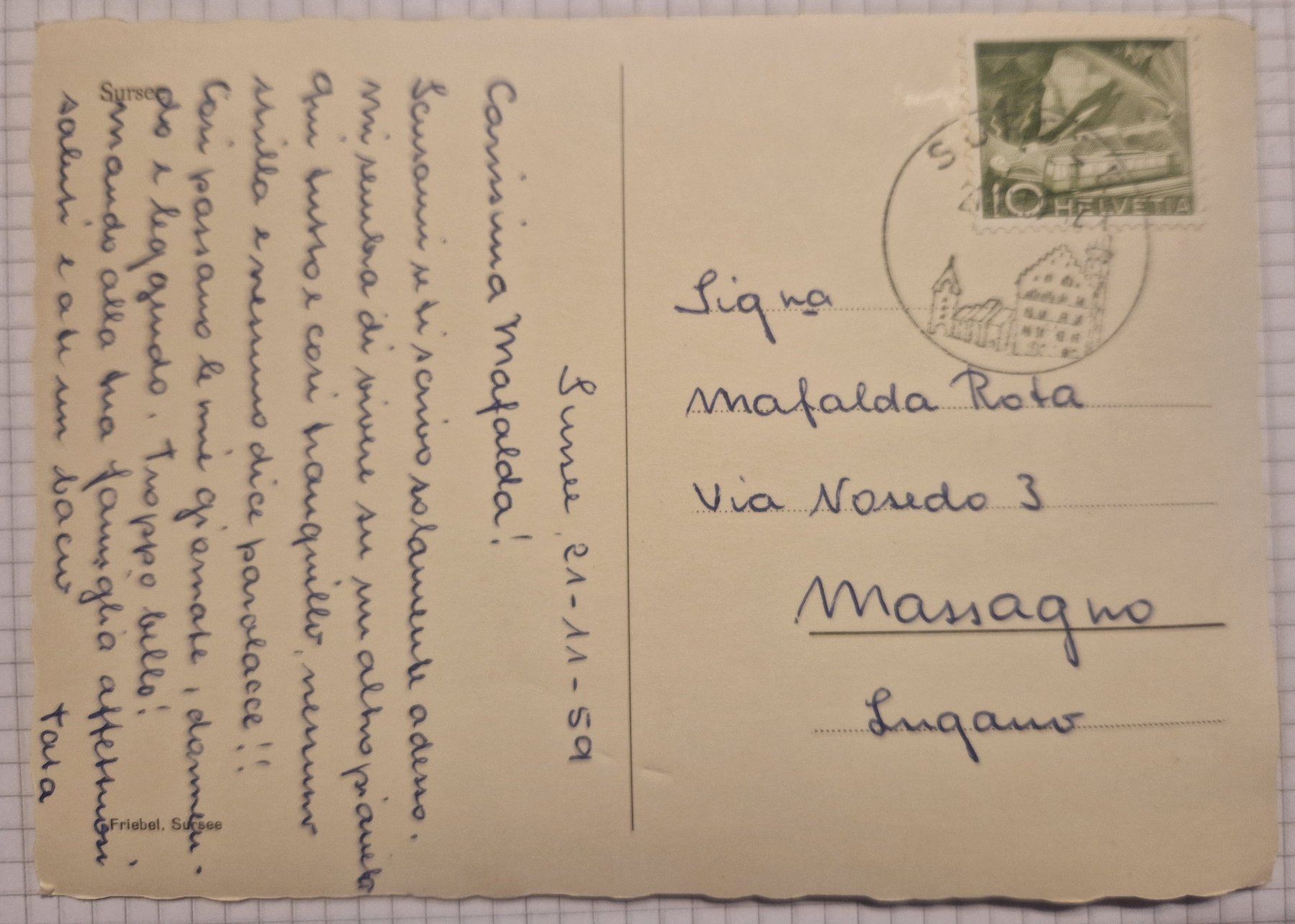Ansichtskarten: Sursee 1959 – Gebraucht aus Melchnau von Fishel 1