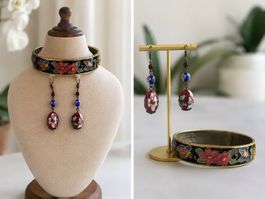 Ensemble vintage émaillé – Bracelet et boucles d’oreilles as