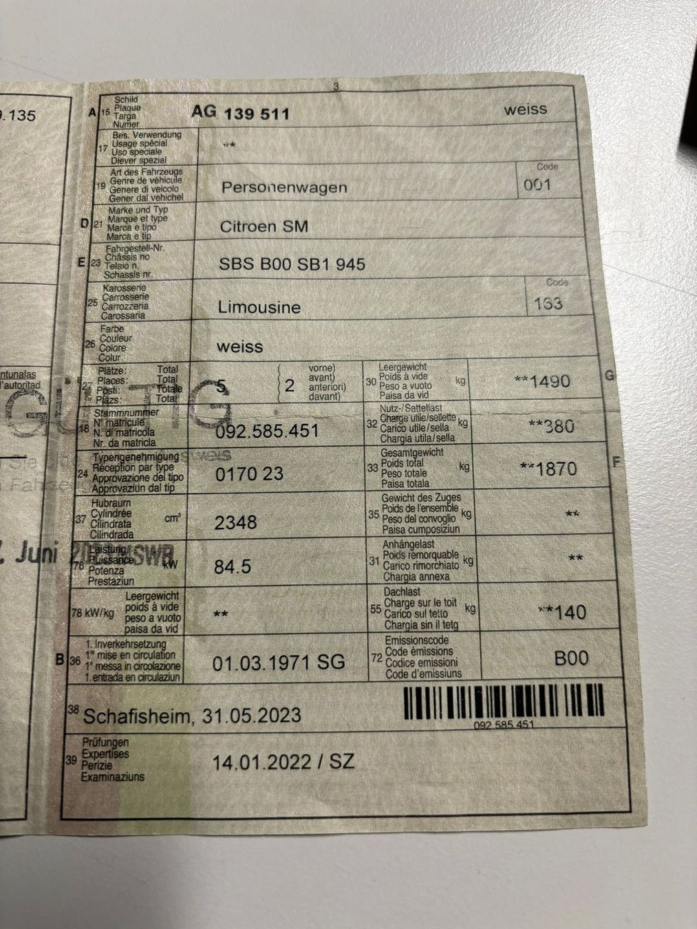 Citroën Autos: Citroen SM - Veteranenfahrzeug - Oldtimer - MFK – Gebraucht aus Pratteln von  2