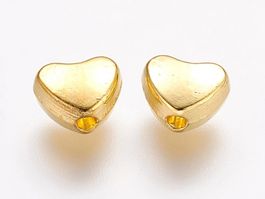 Tibetische Perle Herz antik golden, 5 Stück