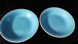 2 Vintage Suppenteller / Rössler hellblau 60er