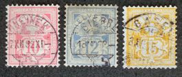 SUISSE 1882: Chiffre, papier blanc, 10 à 15 c, O