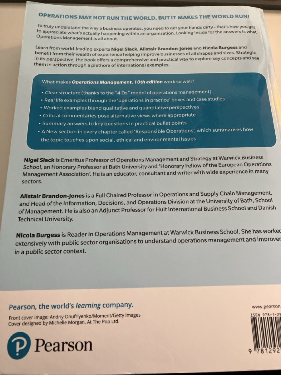 Libri: Operations Management - Slack, 10. Edition, Top Zustand! – Usato da Oberrieden venduto da MarkF1 1