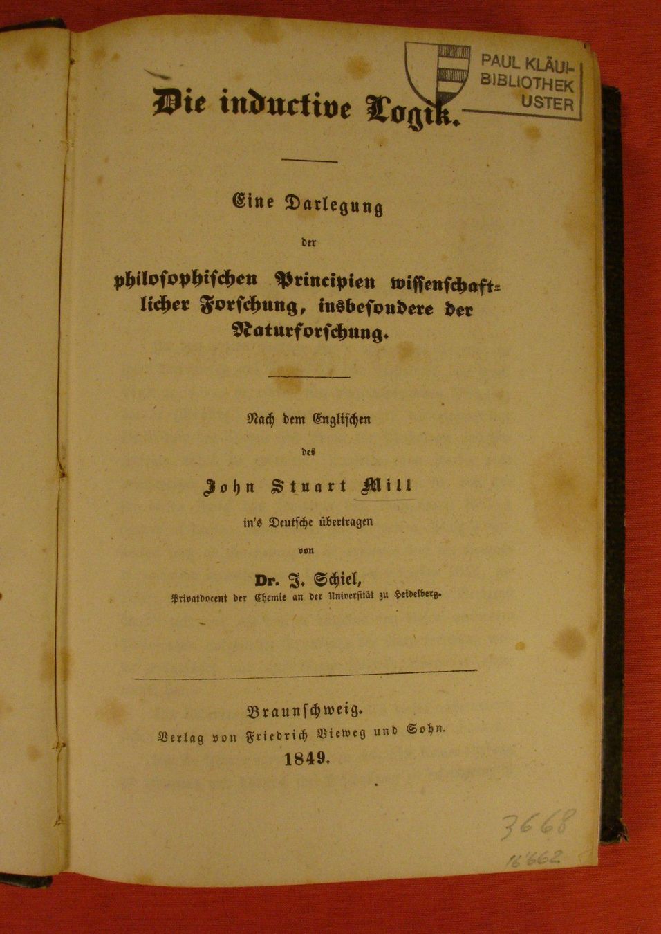 Libri: JOHN STUART MILL: DIE INDUCTIVE LOGIK, PHILOSOPHIE, 1849 – Usato da Grüningen venduto da Kartensammler