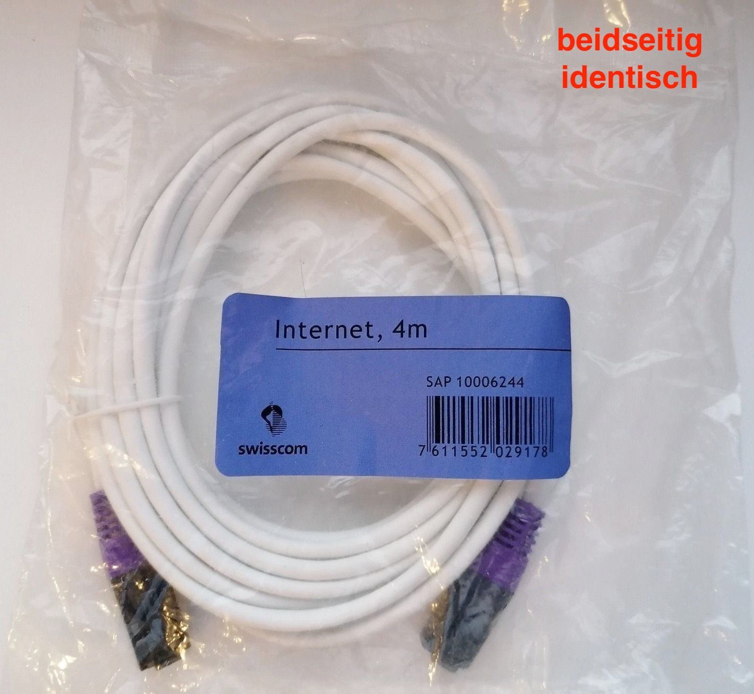 Swisscom Cavi: Swisscom 10006244 DSL Kabel RJ45 4Phasen ST/ST ca.4m – Nuovo e nell'imballaggio originale da Reinach AG venduto da RiesenServicesGmbH