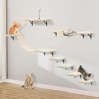 Katzen kletterwand Set,7 Teiliges Holz Katzenmöbel, (Beige)