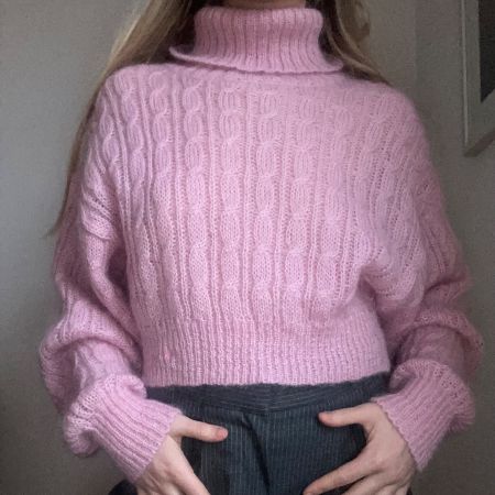 Ganni High Neck Cropped Pullover Sweater In Pink
