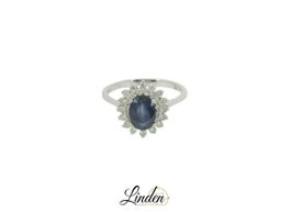 18K Weissgold - 750 Ring 2.6gr mit 31–32 Diamanten & Saphir