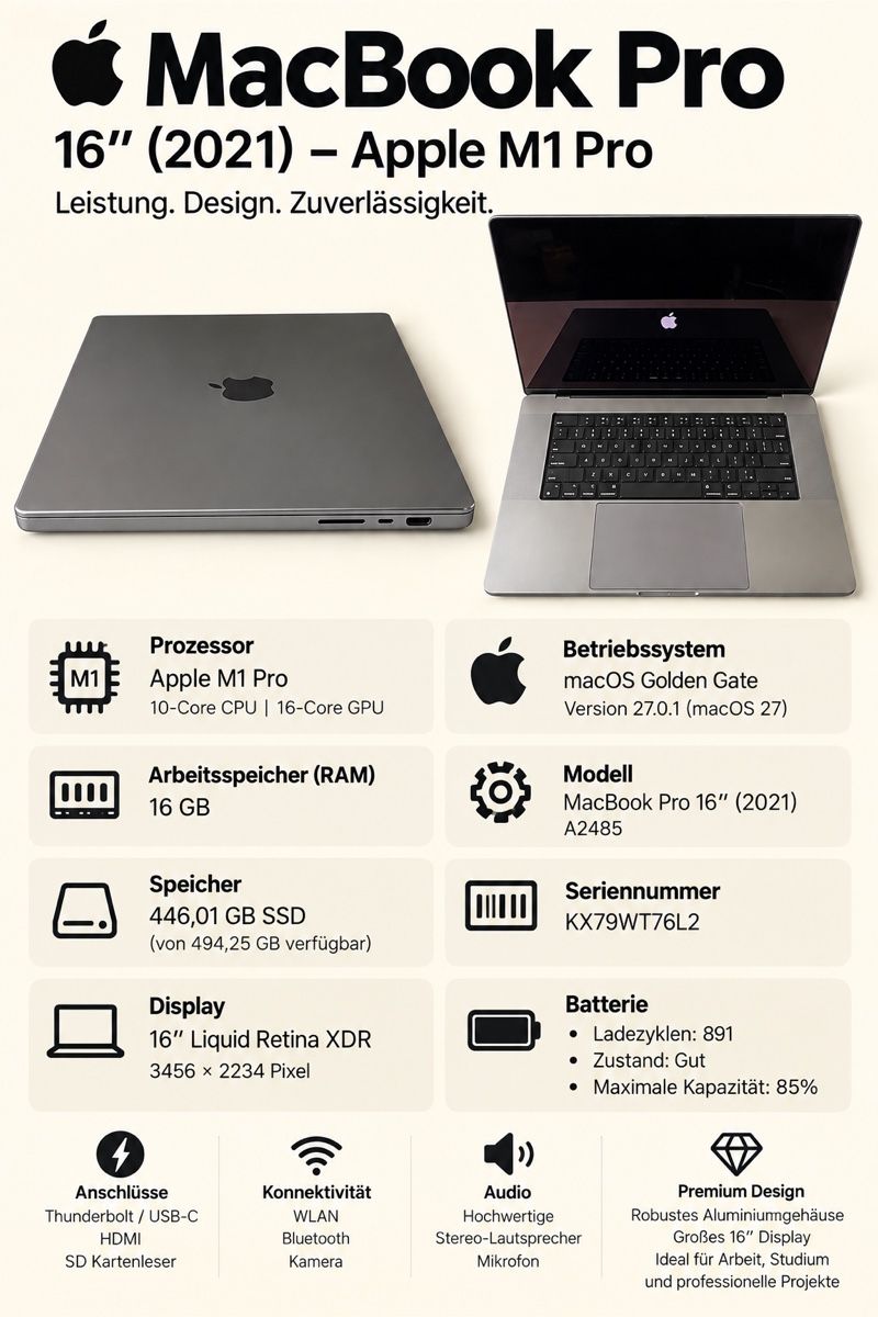Apple Notebook: Apple MacBook Pro 16” M1 Pro (2021) – Usato da Liestal venduto da JGVOS 1