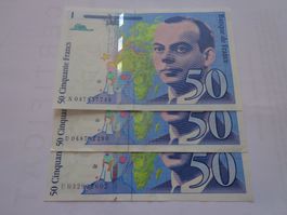 France 3 billets 50 Fr. (1997 + 2x1999) "Saint-Exupéry"