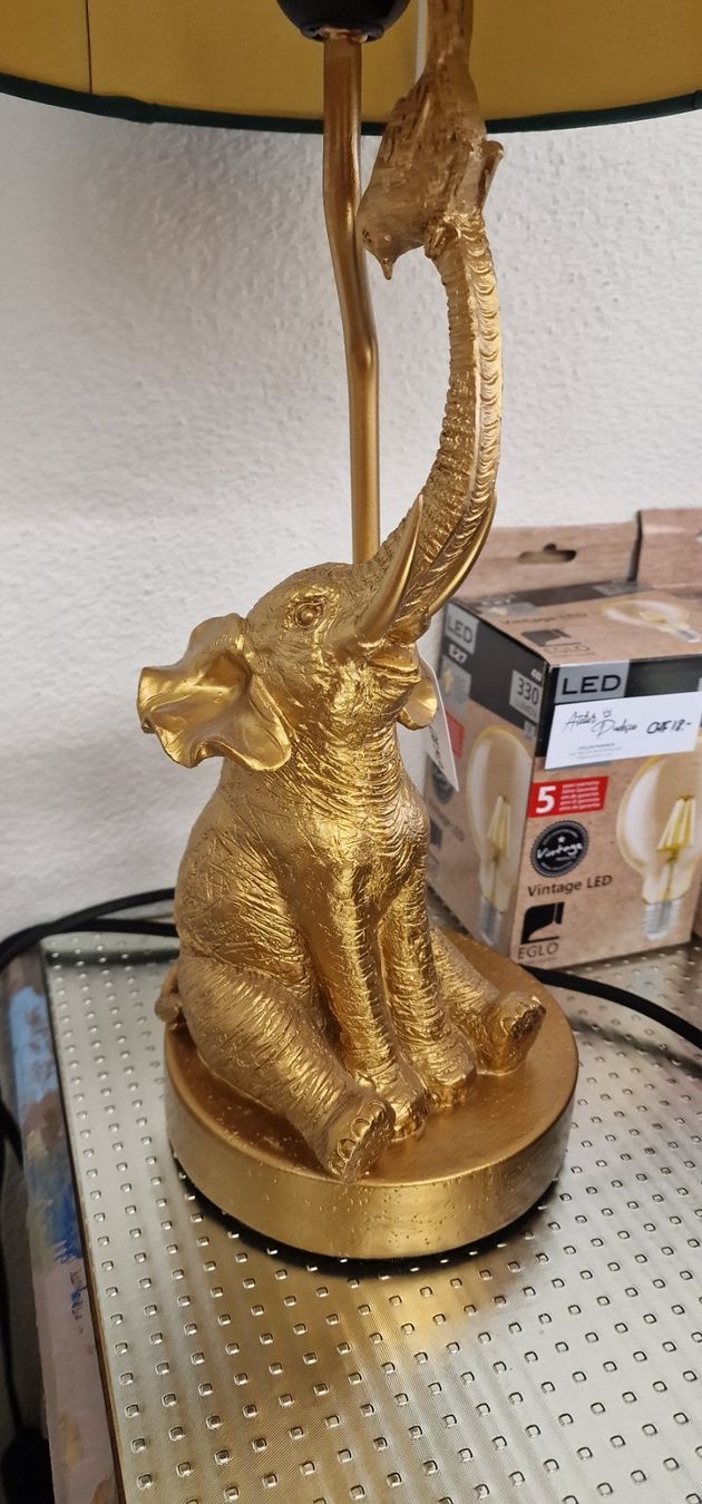Lampade: Nachttischlampe Elefant Gold Türkis – Nuovo e nell'imballaggio originale da Schaffhausen venduto da AtelierPudesco 1