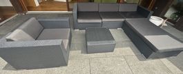 Rattan Lounge 6 teilig mit Glastisch und Liege