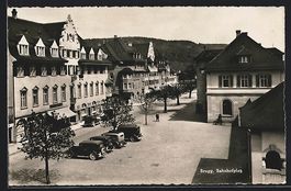 AK Brugg, Bahnhofplatz mit Autos, 1946