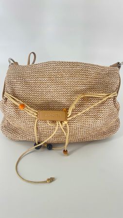 Zanotti Damen Schultertasche in Beige – Flechtoptik mit Zier