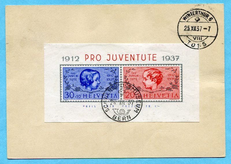 Tutti i francobolli: Pk Schweiz. Postmuseum 1937 - Bild Bern Postmuseum mit PJ-Bl – Usato da Opfikon venduto da Prophila 1