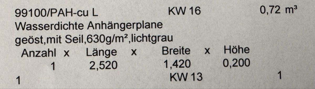 Autres: Anhängerplane lichtgrau – Neuf (Voir description) à Oberhasli par kines69 2