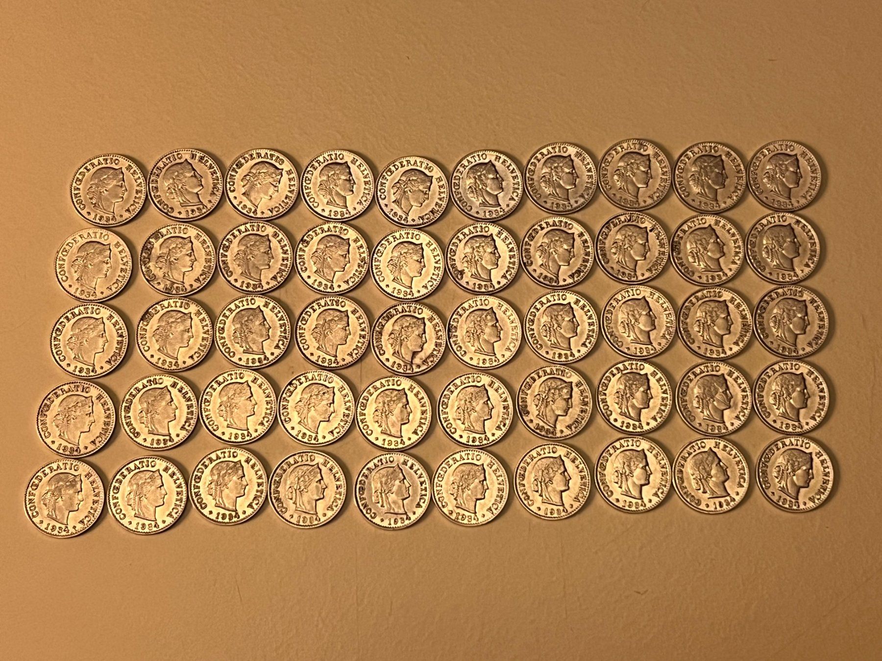 Tutti le monete: 50x 5 Rappen 1934 (voz+) – Usato da Wettingen venduto da pozza01
