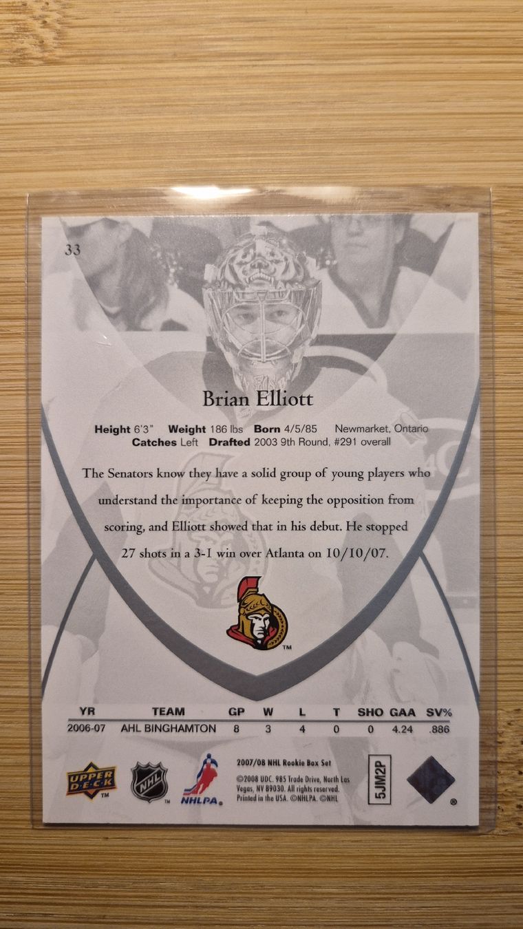 NHL Sammelbilder & Trading cards: NHL Brian Elliott Ottawa Senators – Gebraucht aus Bellach von IceCards-80 1