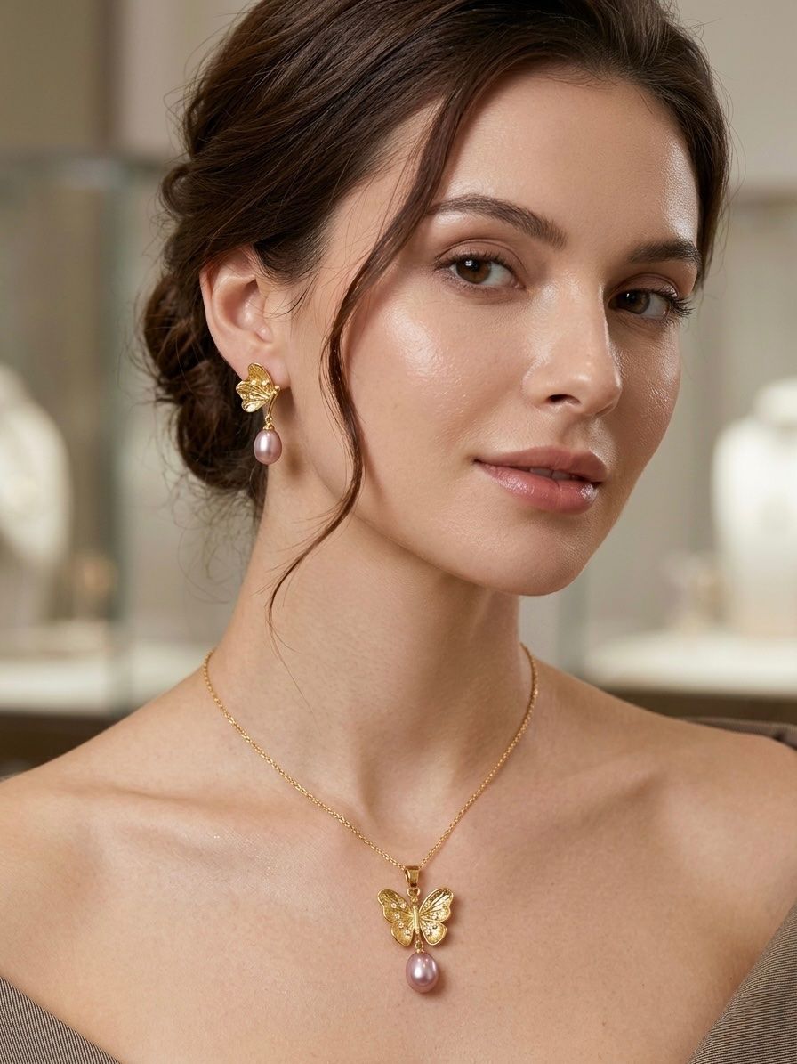 Sonstiger Schmuck: Parure élégante papillon et perles roses – Neu und originalverpackt aus St-Maurice von Sandrinette123 3