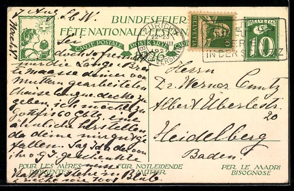 Cartoline postali: Schweizer Bundesfeier 1926, Junge ruft i – Usato da Berlin venduto da bartko-reher 1