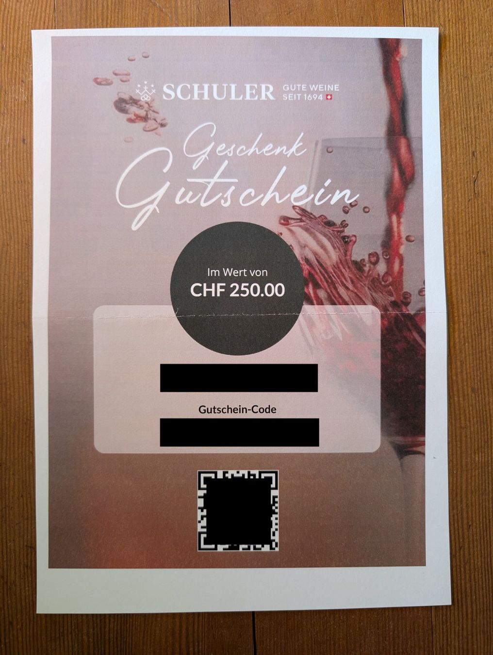 Buoni: Schuler Weine Geschenk Gutschein CHF 250 – Nuovo (secondo la descrizione) da Zürich venduto da McFlurry49