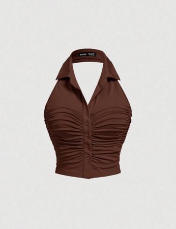 Chocolate Brown Ruched Halter Top 🤎✨