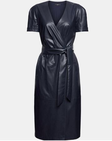 Kleid in Lederoptik - Navy