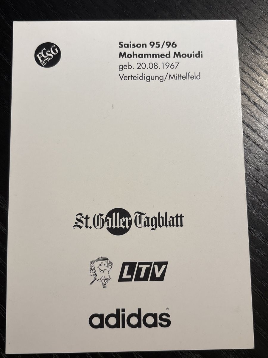 Autografi: FCSG Mouidi Autogrammkarte 95/96 signiert – Usato da Uetendorf venduto da hoisle 1