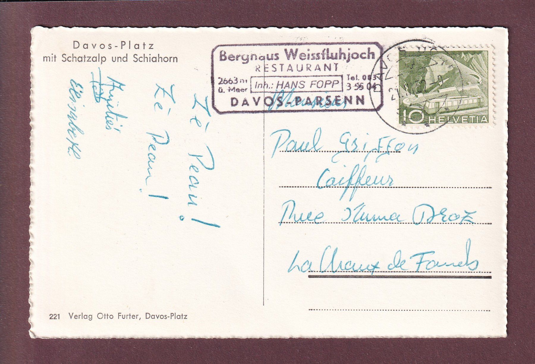 Ansichtskarten: DAVOS - Parsennbahn - 1952 – Gebraucht aus Pully von nicecards 1