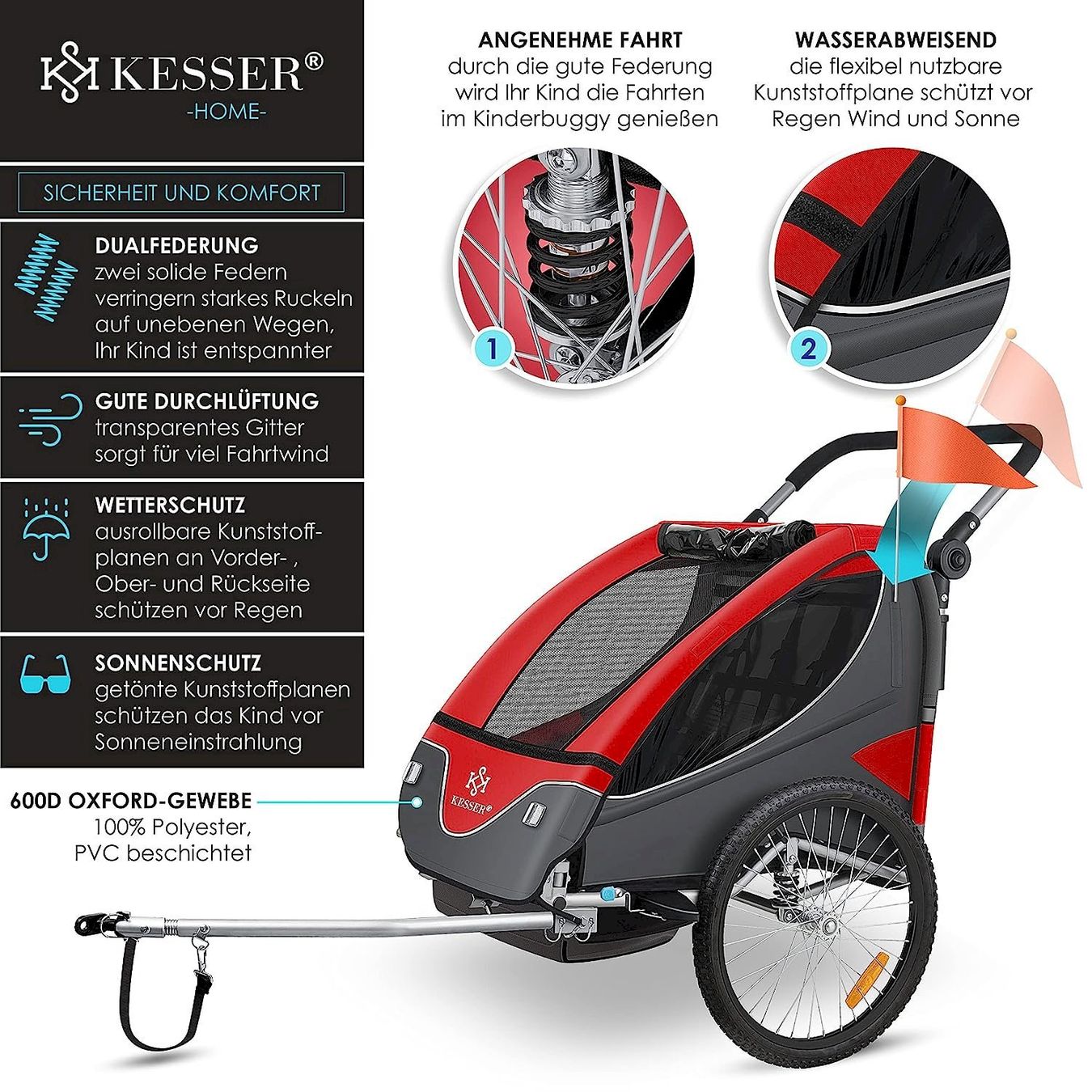 Rimorchi per biciclette: Kesser Kinderanhänger 2in1 rot – Nuovo e nell'imballaggio originale da Bottighofen venduto da zaap 2