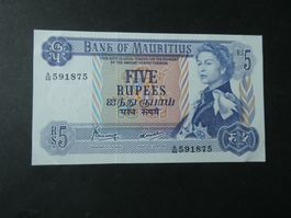 Mauritius, 5 Rupees   - ungefaltet