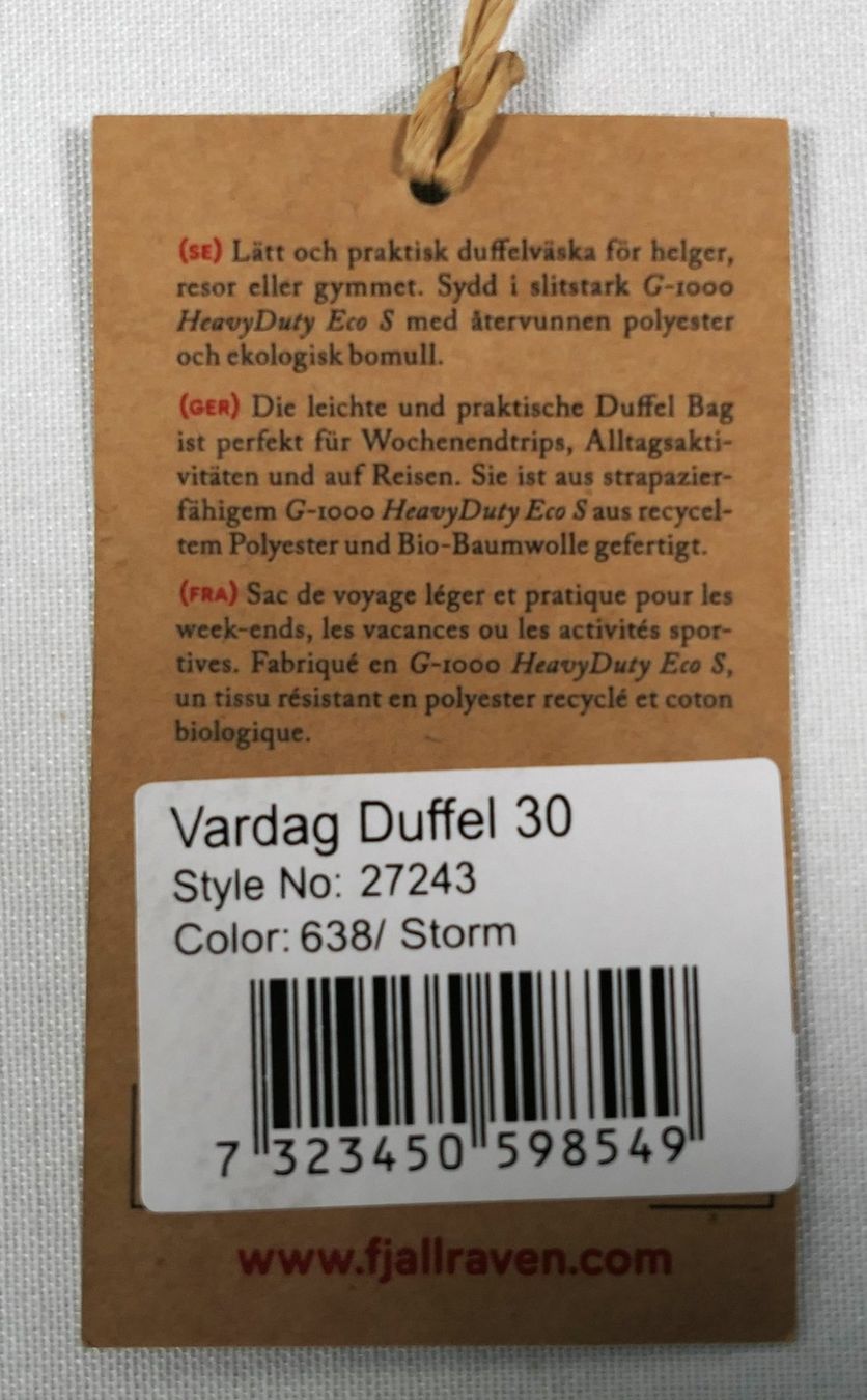 Fjällräven Taschen: Fjällräven Vardag Duffel 30l Storm – Neu und originalverpackt aus Münchenstein von  3