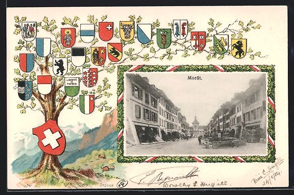 Cartoline postali: Präge-AK Morât, Strassenpartie mit Caf – Usato da Berlin venduto da bartko-reher
