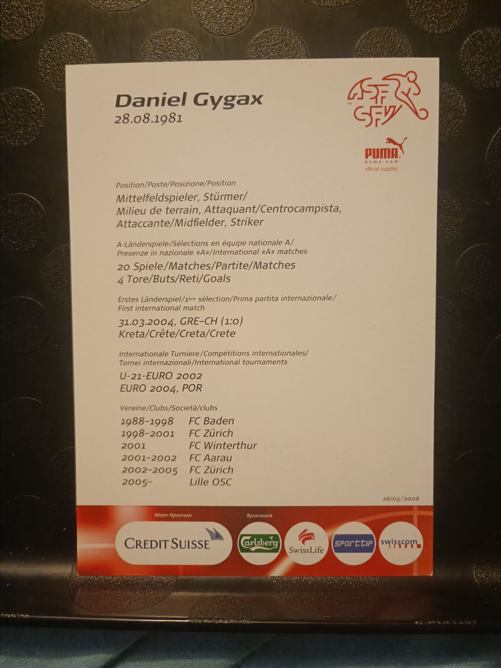 Autografi: Daniel Gygax - handsigniert SFV Karte – Usato da Menziken venduto da Artographs 1