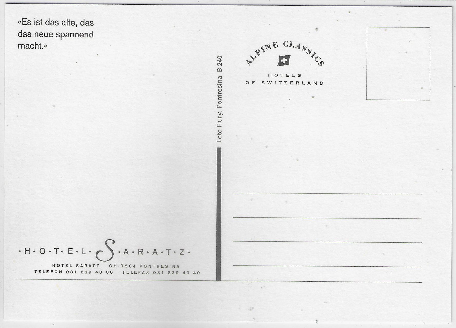 Cartoline postali: Hotel Saratz - Pontresina – Usato da Ettingen venduto da Kartenplanet 1