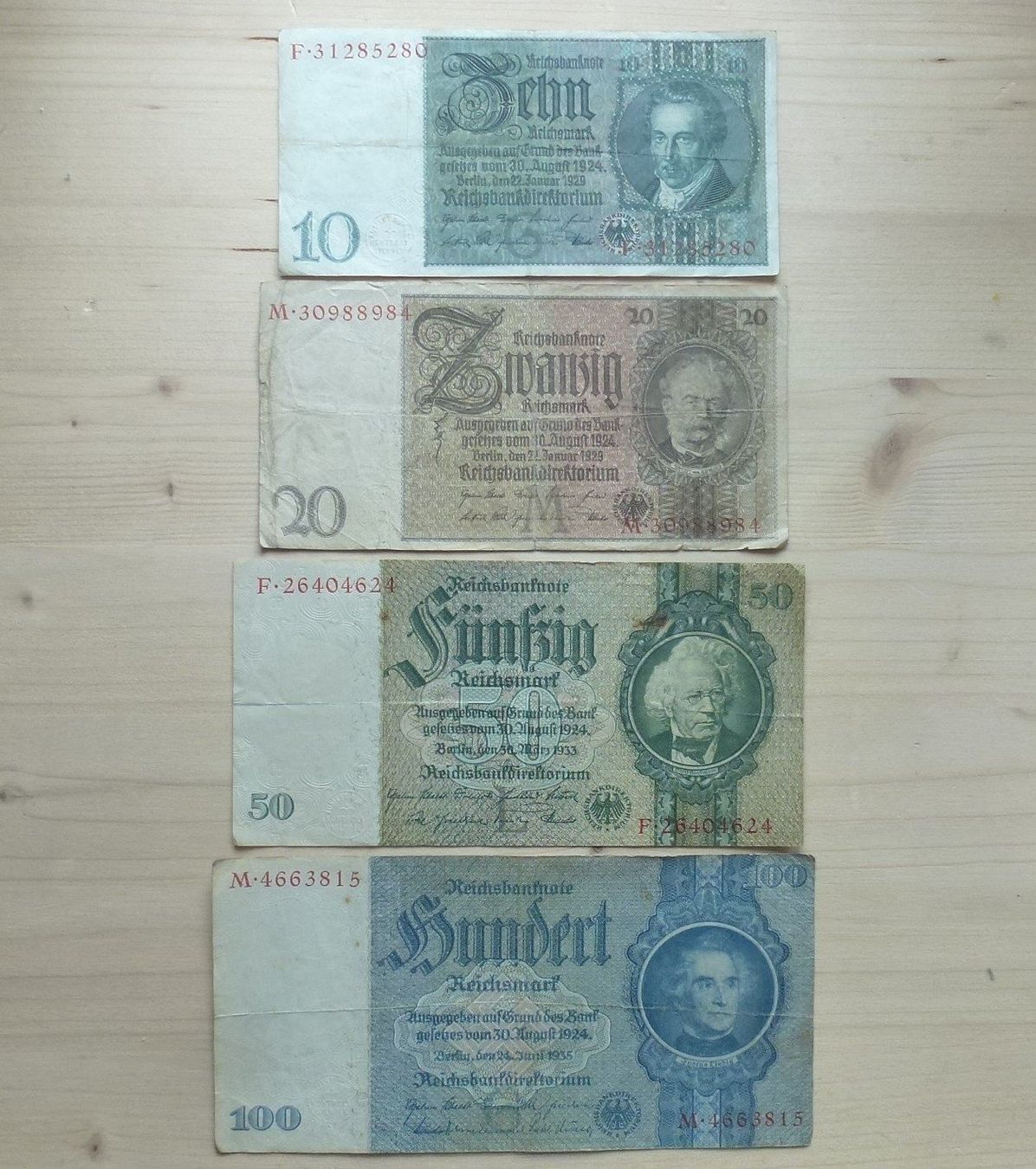 Banconote: DR ++ 10, 20, 50 und 100 Reichs-Mark – Usato da Walkringen venduto da Casablanca777