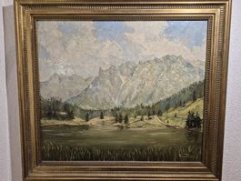 Ölbild Alpine Berglandschaft mit See