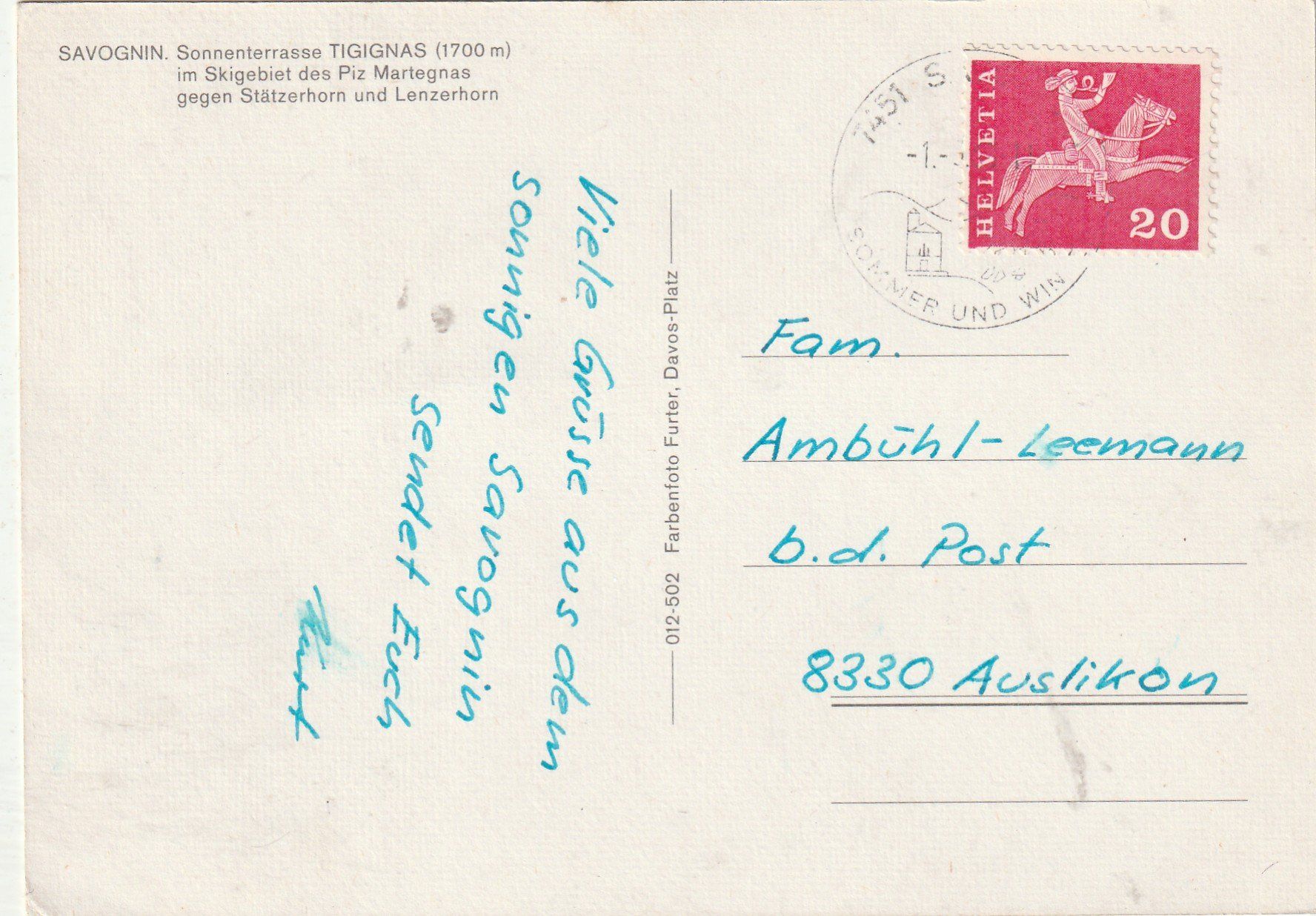 Cartoline postali: Skibetrieb Savognin – Usato da Lumbrein venduto da made02 1