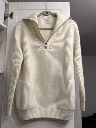 Zara Strickpullover mit Reissverschluss, creme, neuwertig!