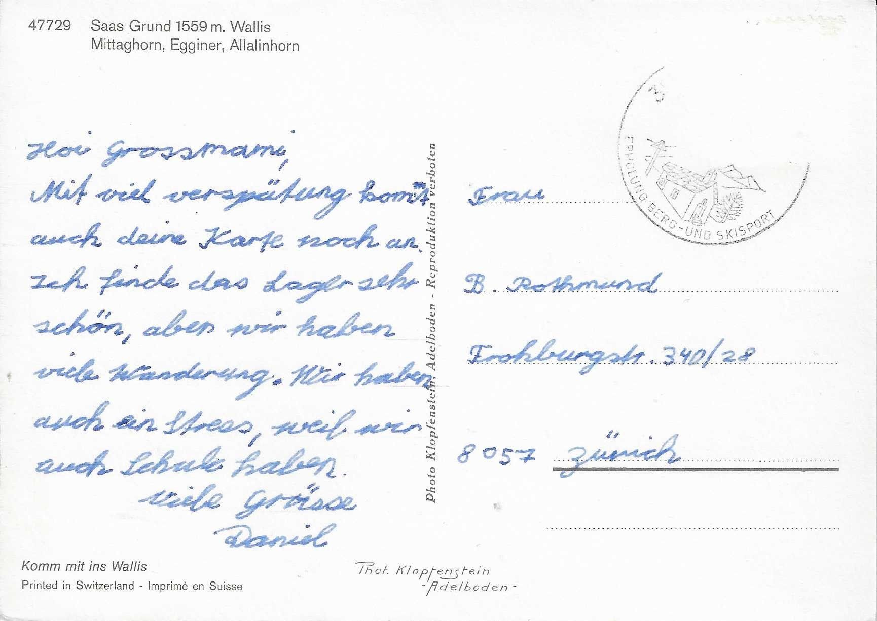 Cartoline postali: Saas Grund VS – Usato da Rothrist venduto da Stranglehold 1