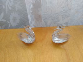 2 Small Crystal Glass Swans Figurines Ornament