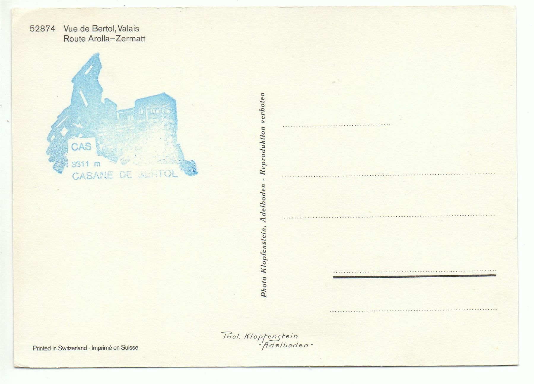 Cartoline postali: AROLLA-ZERMATT CAS Cabane de Bartol – Nuovo (secondo la descrizione) da Jona venduto da philajona 1