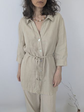 Leinenbluse Sommer Wallis Gr. L/ 40 Langarm Beige mit Gürt