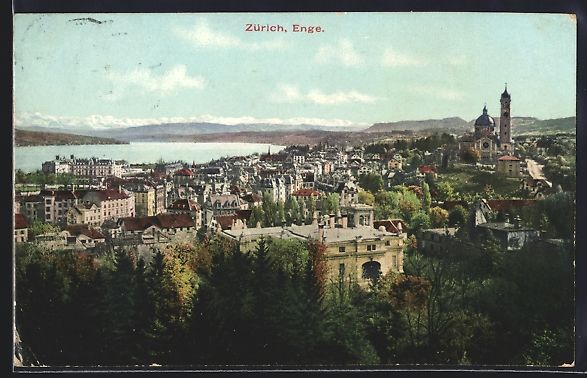 Cartoline postali: AK Zürich, Enge, Teilansicht mit Kirche – Usato da Berlin venduto da bartko-reher