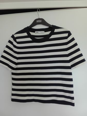 ZARA striped navy blue & white top, size L. 50cm Lang 