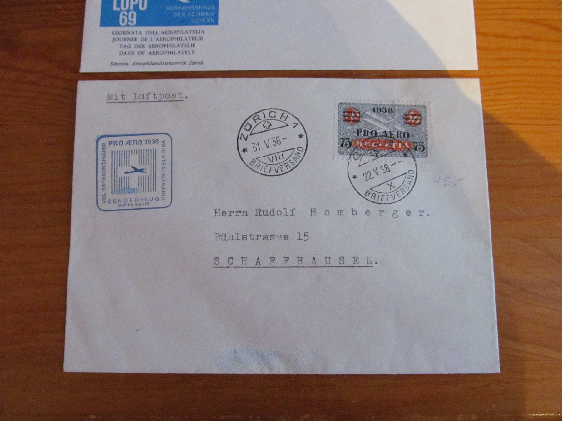Alle Briefmarken: 1Lot(2Stck)"PRO AERO" FLUGPOST ab 1938 – Gebraucht aus Emmenbrücke von Luzern1947 2