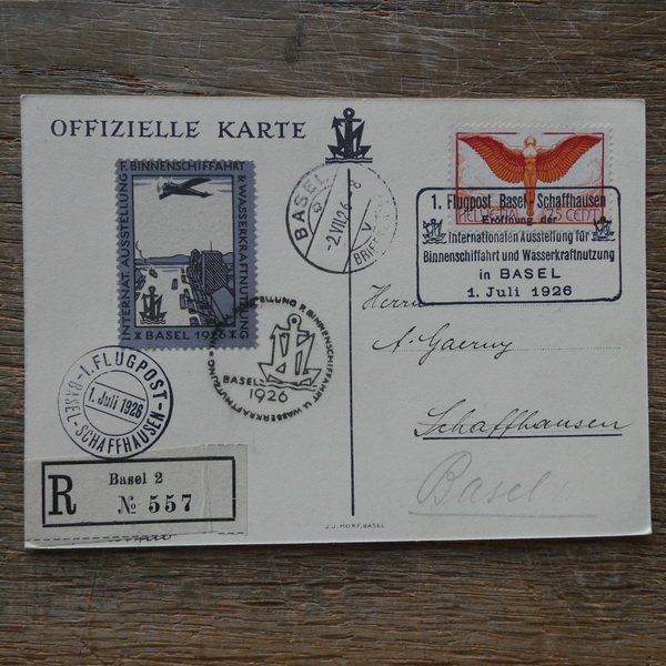 Tutti i francobolli: 1926 / 1. Flugpost BASEL - SCHAFFHAUSEN – Usato da Egliswil venduto da Trens01