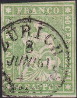 26G (26B4) Strubel-Marke von ZÜRICH: 8.JUNI 1861, 140.-+