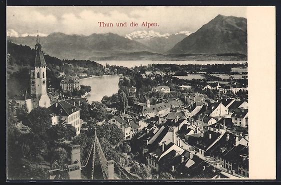 Cartes postales: Thun, Totalansicht mit Gewässer und Alp – D'occasion à Berlin par bartko-reher